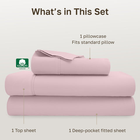 California Design Den cotton sateen weave sheet set with a silky, lustrous finish.