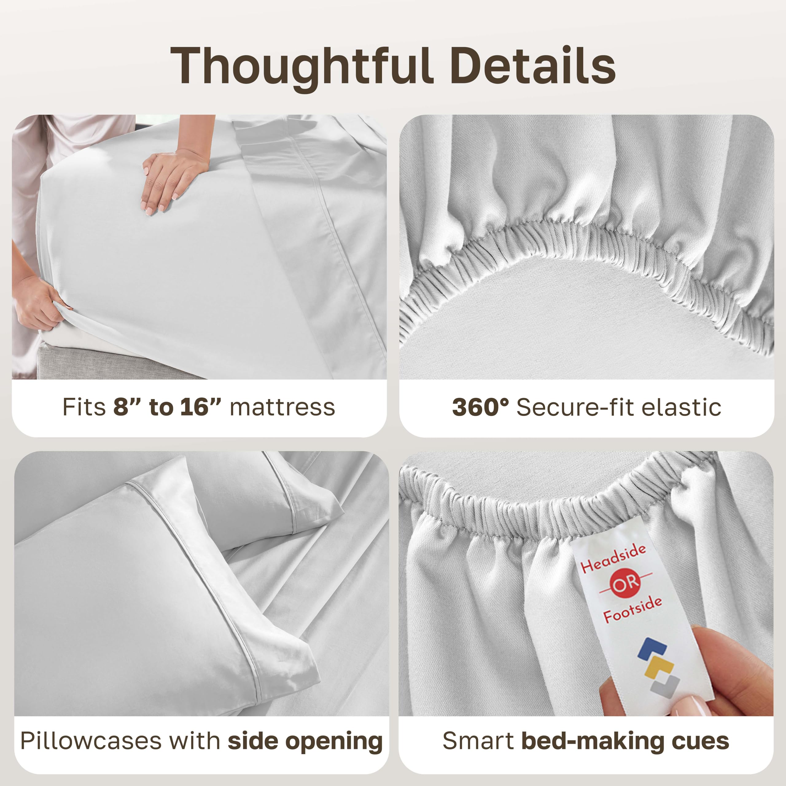 California Design Den deep-pocket fitted sheet fits 8–16 inch mattresses in silver