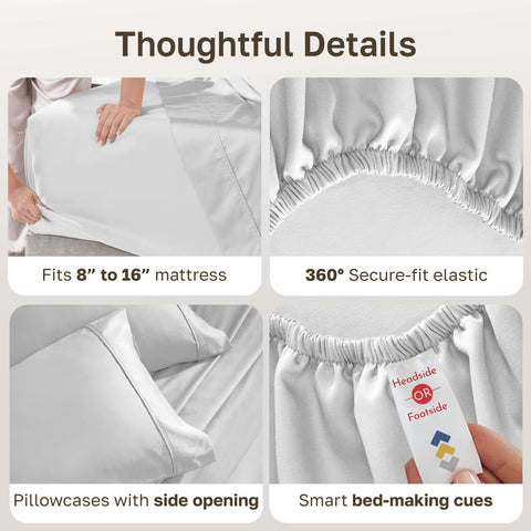 California Design Den deep-pocket fitted sheet fits 8–16 inch mattresses in silver