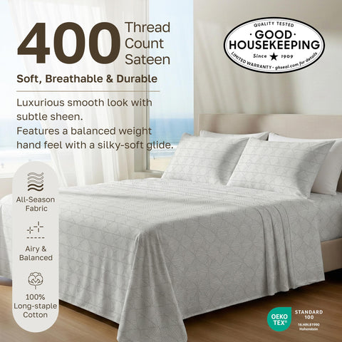 Deep-pocket fitted sheet gripping tall mattresses securely