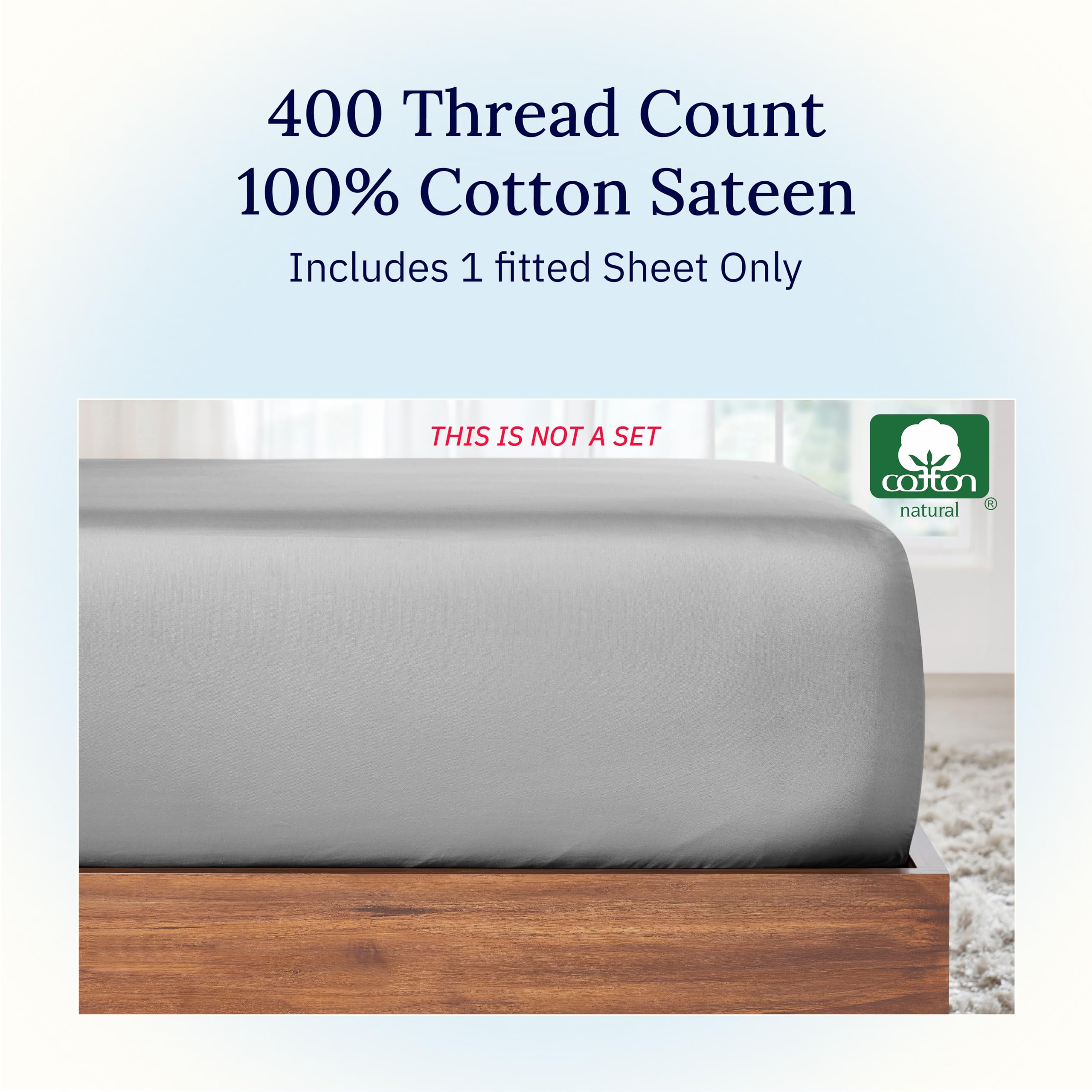 California Design Den deep-pocket queen light grey edge view highlights secure elastic around mattress