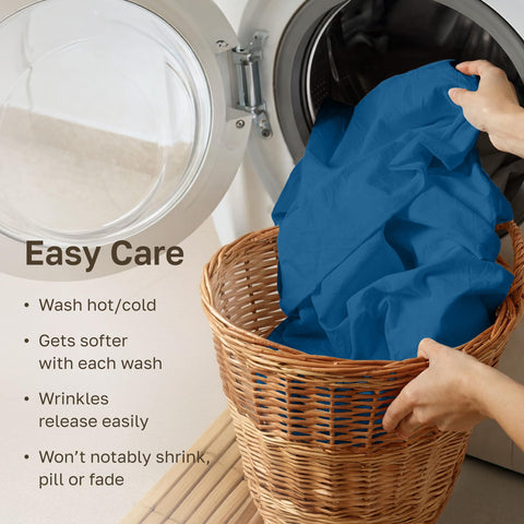 California Design Den deep-pocket fitted sheet for secure fit on thick mattresses.