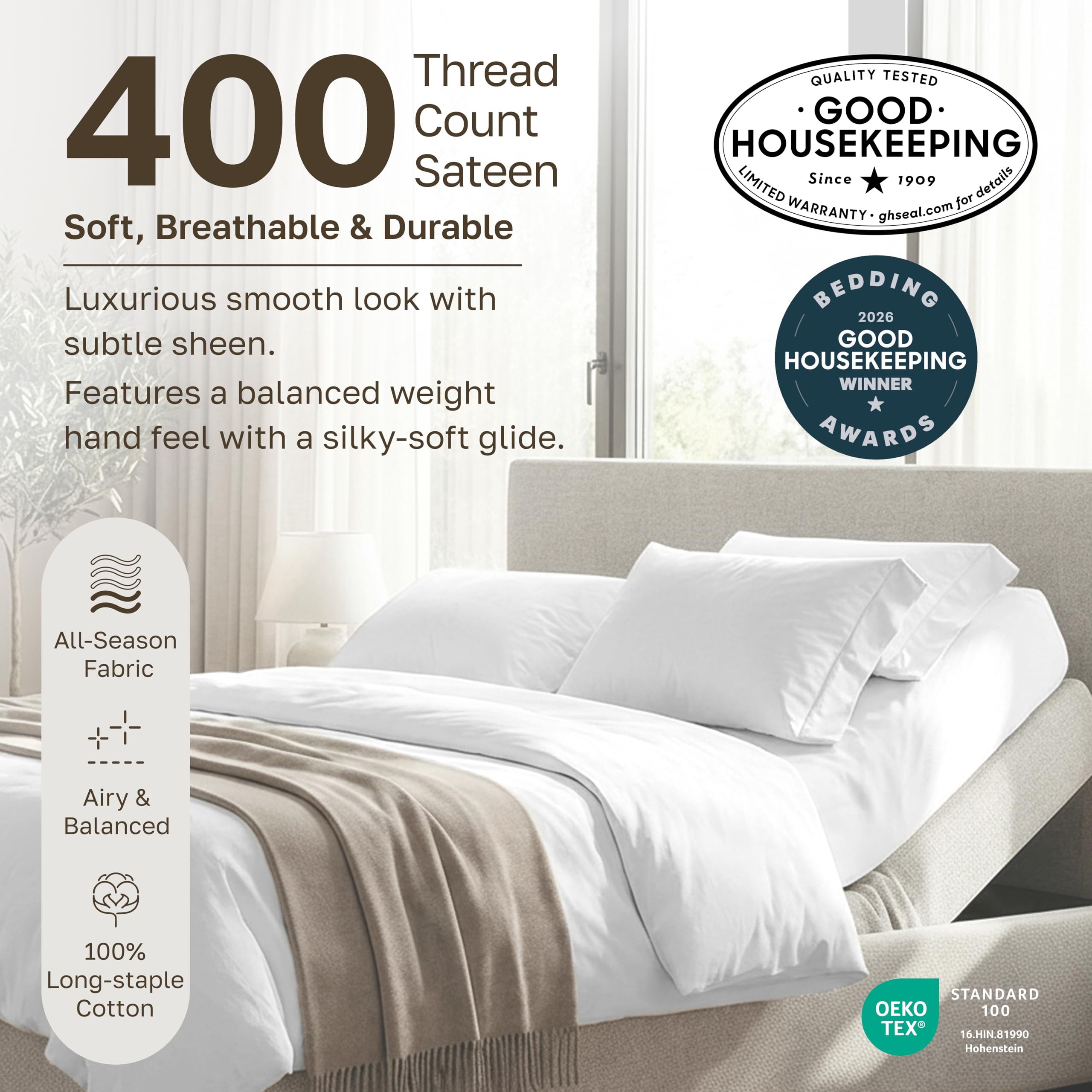 California Design Den deep-pocket fitted sheets grip 8–15 inch mattresses securely