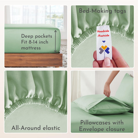 California Design Den frosty-green queen sheets add calming color to bedroom