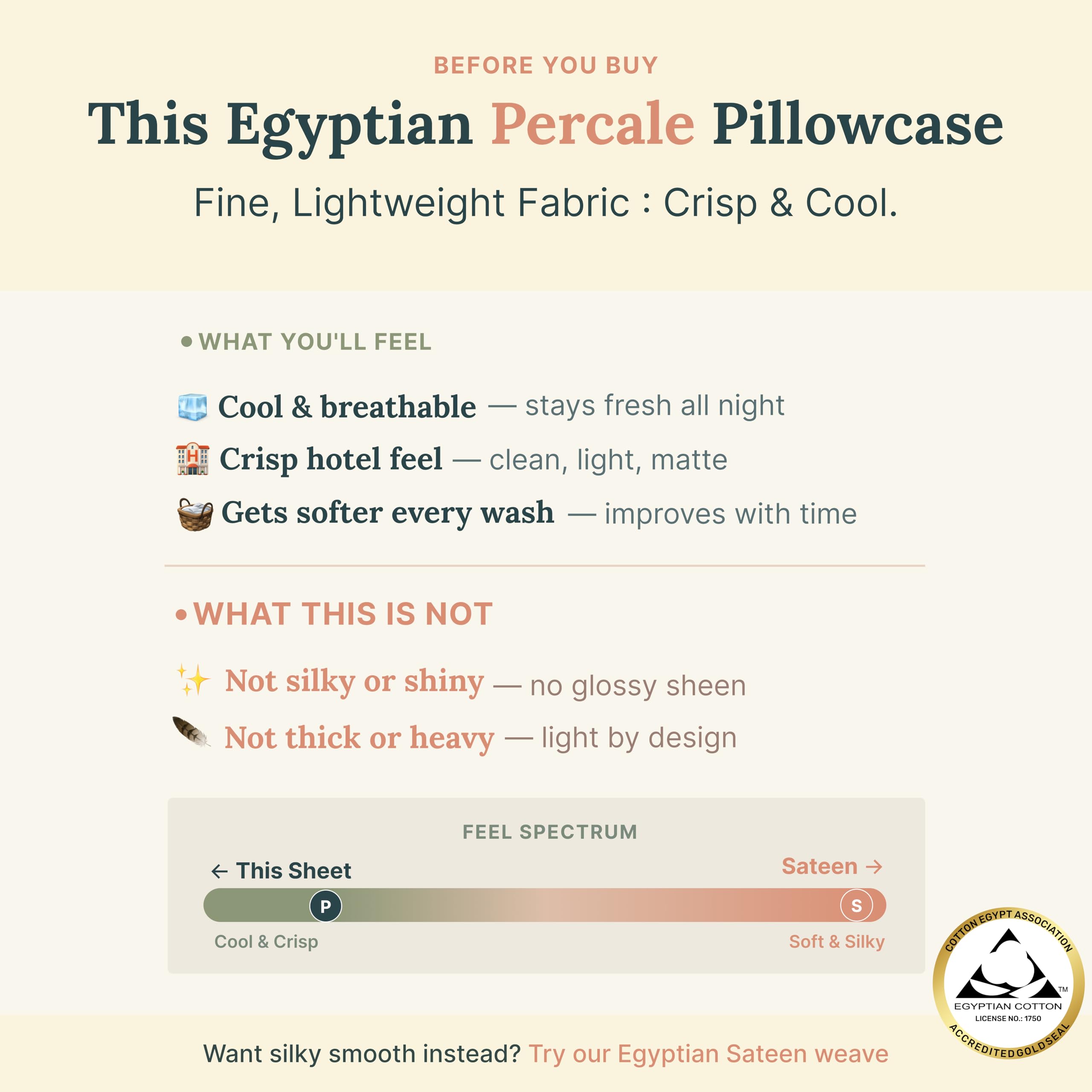 Close-up of California Design Den Egyptian cotton percale weave for a crisp, breathable feel.
