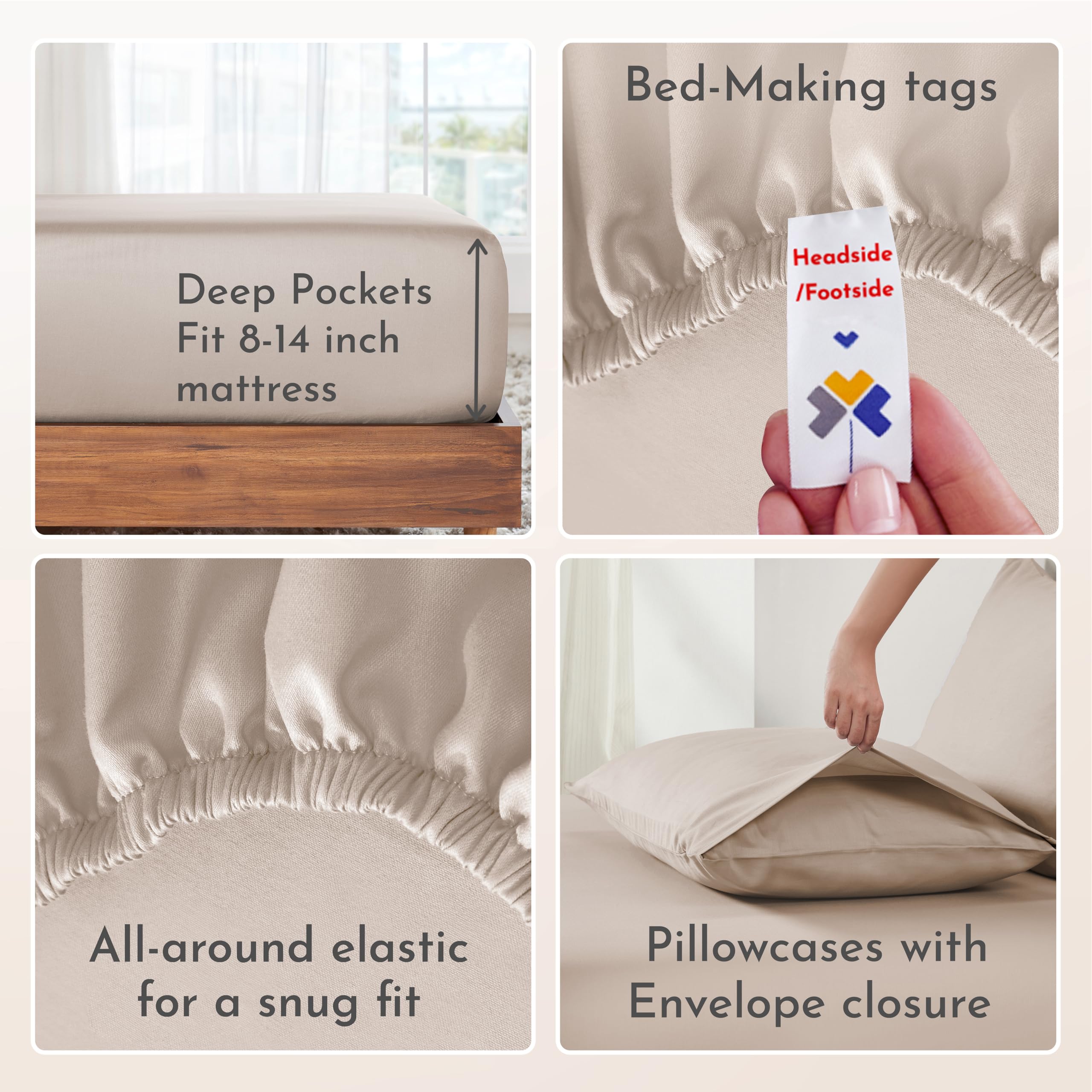 California Design Den fitted sheet with all-around elastic for snug fit.