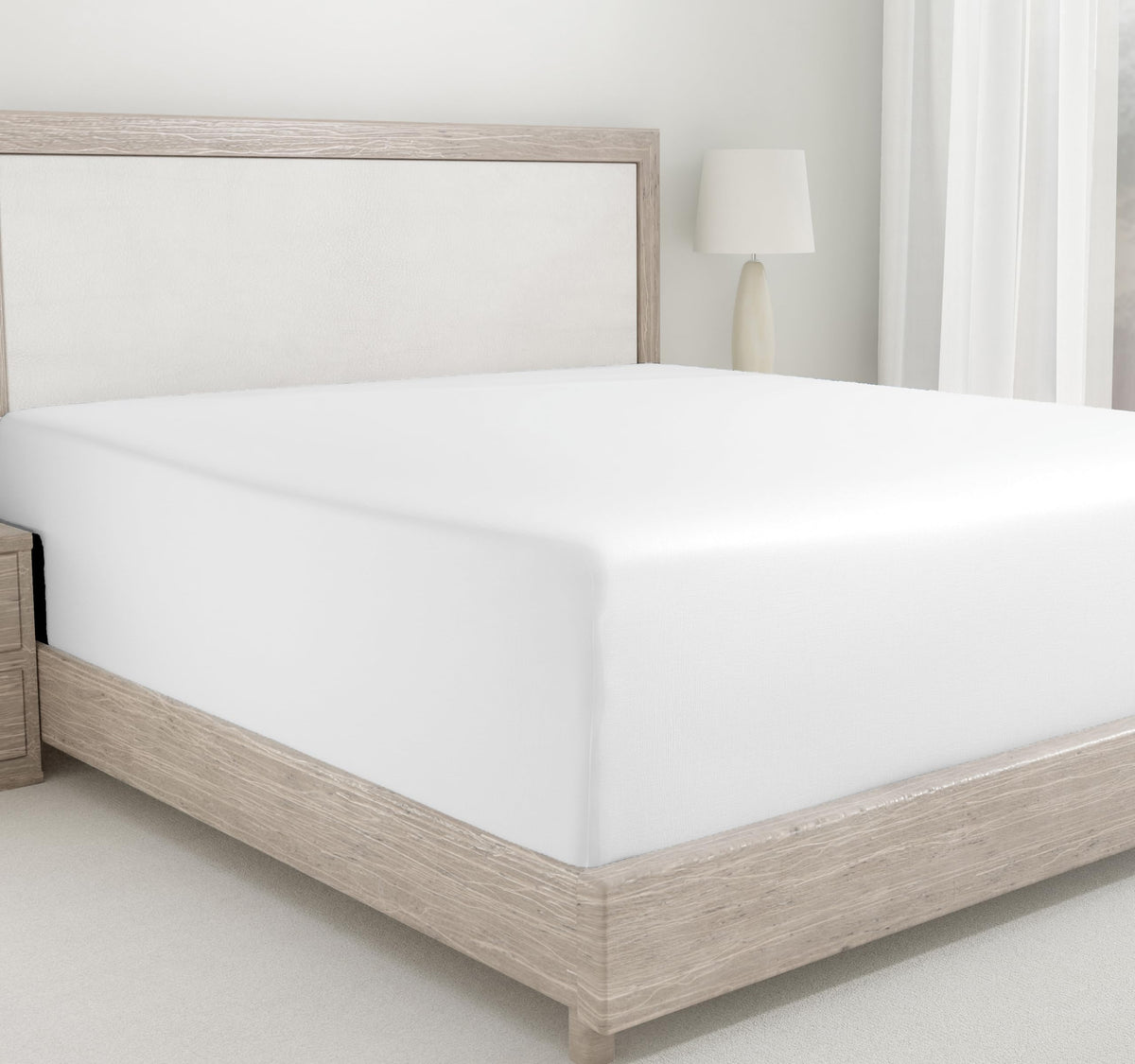 California Design Den queen fitted sheet deep-pocket closeup weave for secure fit.