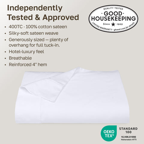 California Design Den king flat sheet shows a subtle sateen sheen.