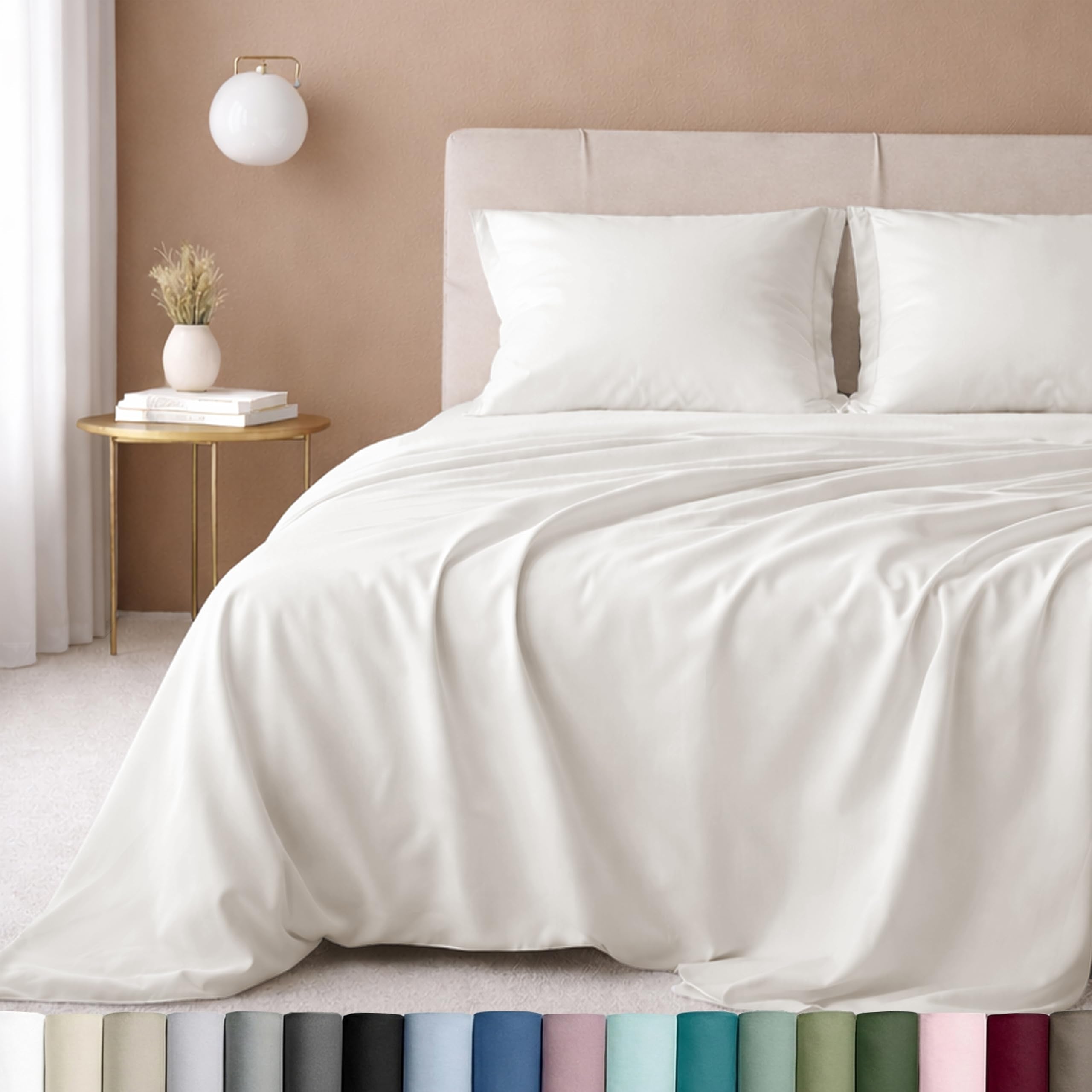 California Design Den flat sheet in true ivory with luxuriously smooth satin feel.