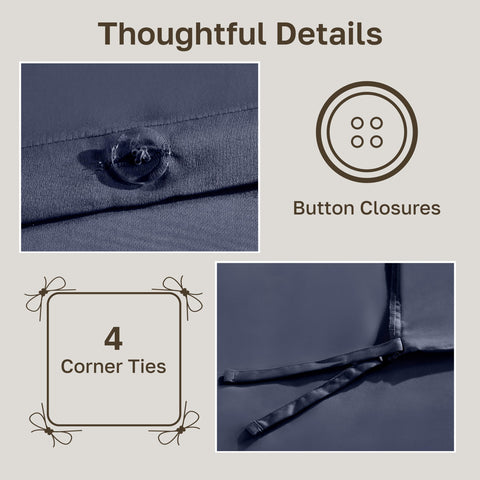 California Design Den indigo dusty blue duvet cover packaging emphasizing sustainability