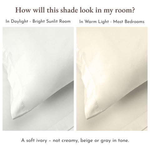 California Design Den ivory eggshell fabric close-up conveys breathable 100% cotton feel
