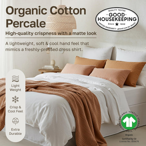 California Design Den ivory pillowcases highlight envelope closure for easy bed-making.