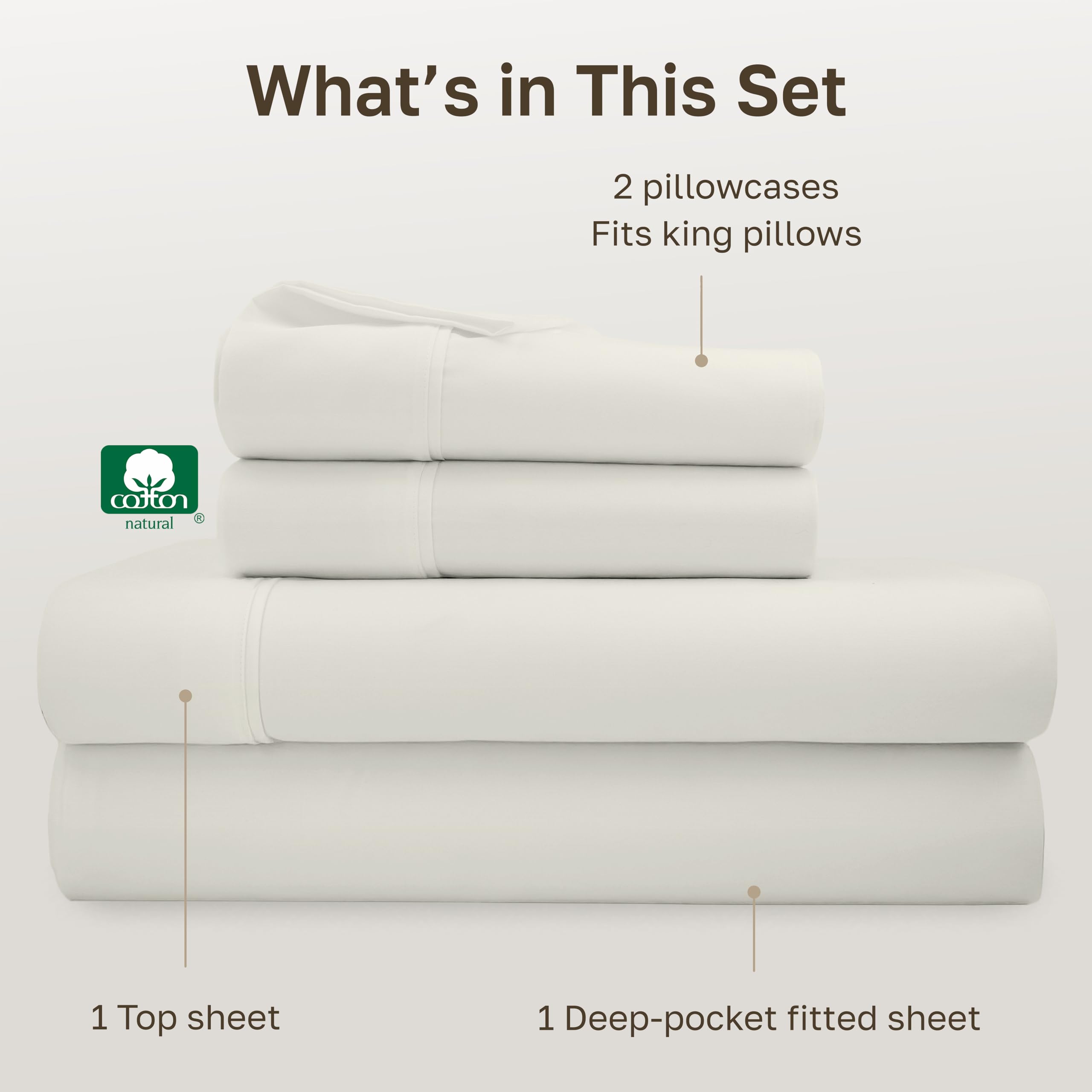 California Design Den ivory shade sheet set in 4-piece king configuration for timeless bed styling