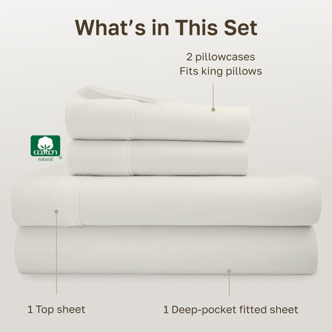 California Design Den ivory shade sheet set in 4-piece king configuration for timeless bed styling