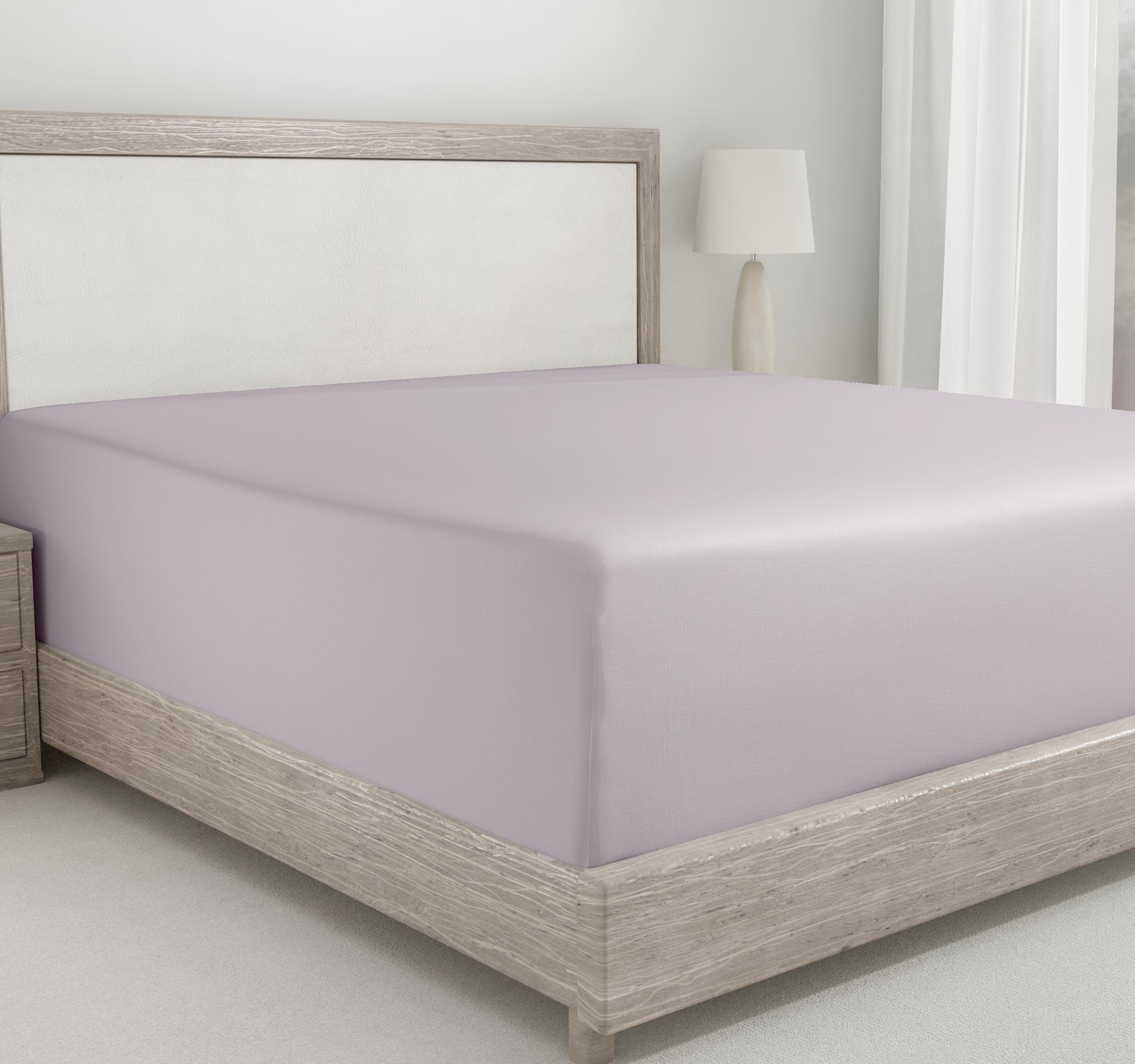 California Design Den king fitted sheet in dusky lavender-grey for plush, breathable comfort