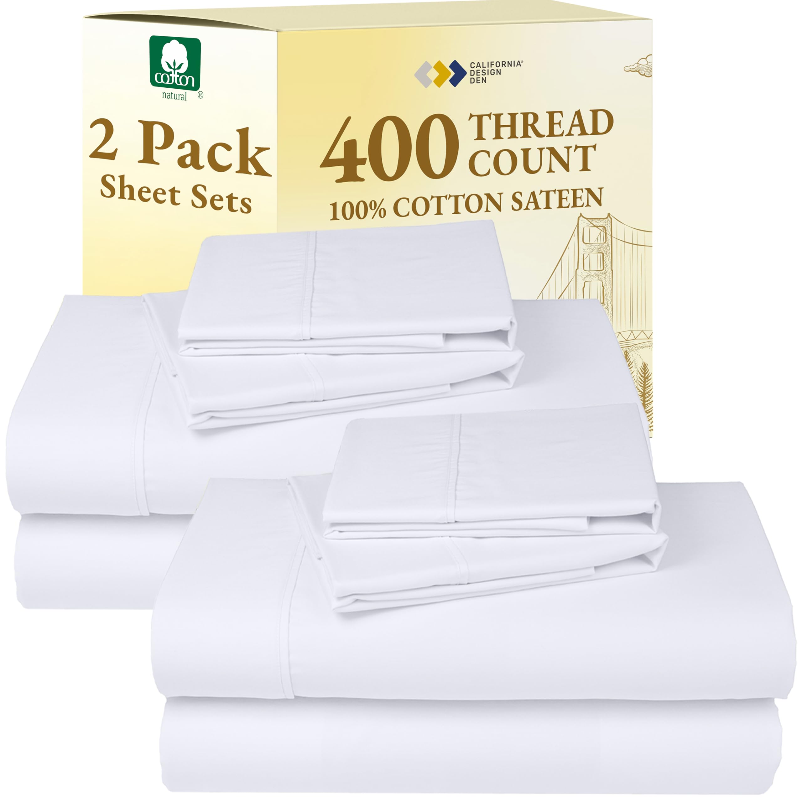 California Design Den king flat sheet 112x102 on bed, showcasing smooth sateen for effortless sleep.