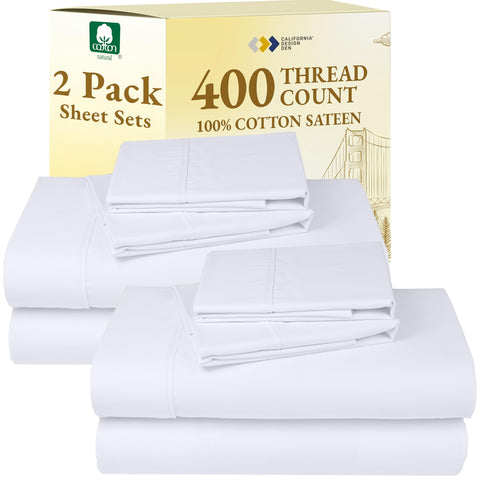 California Design Den king flat sheet 112x102 on bed, showcasing smooth sateen for effortless sleep.