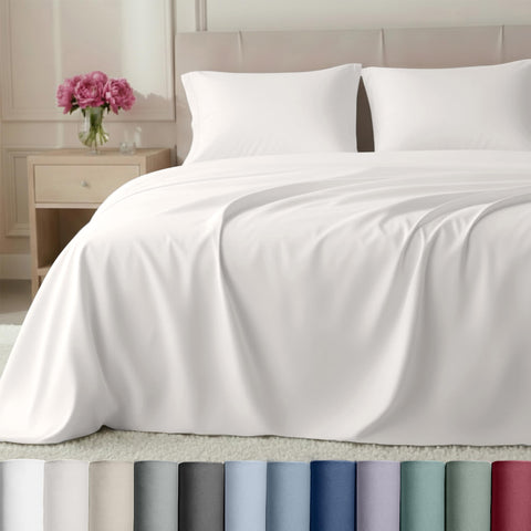 California Design Den king sheets flat sheet closeup shows silky sateen finish for luxurious sleep