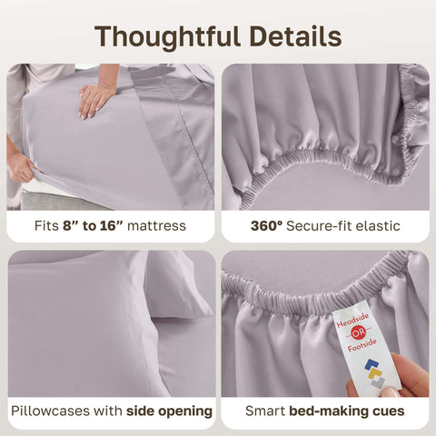 California Design Den lavender deep pocket design ensures secure fit on thick mattresses