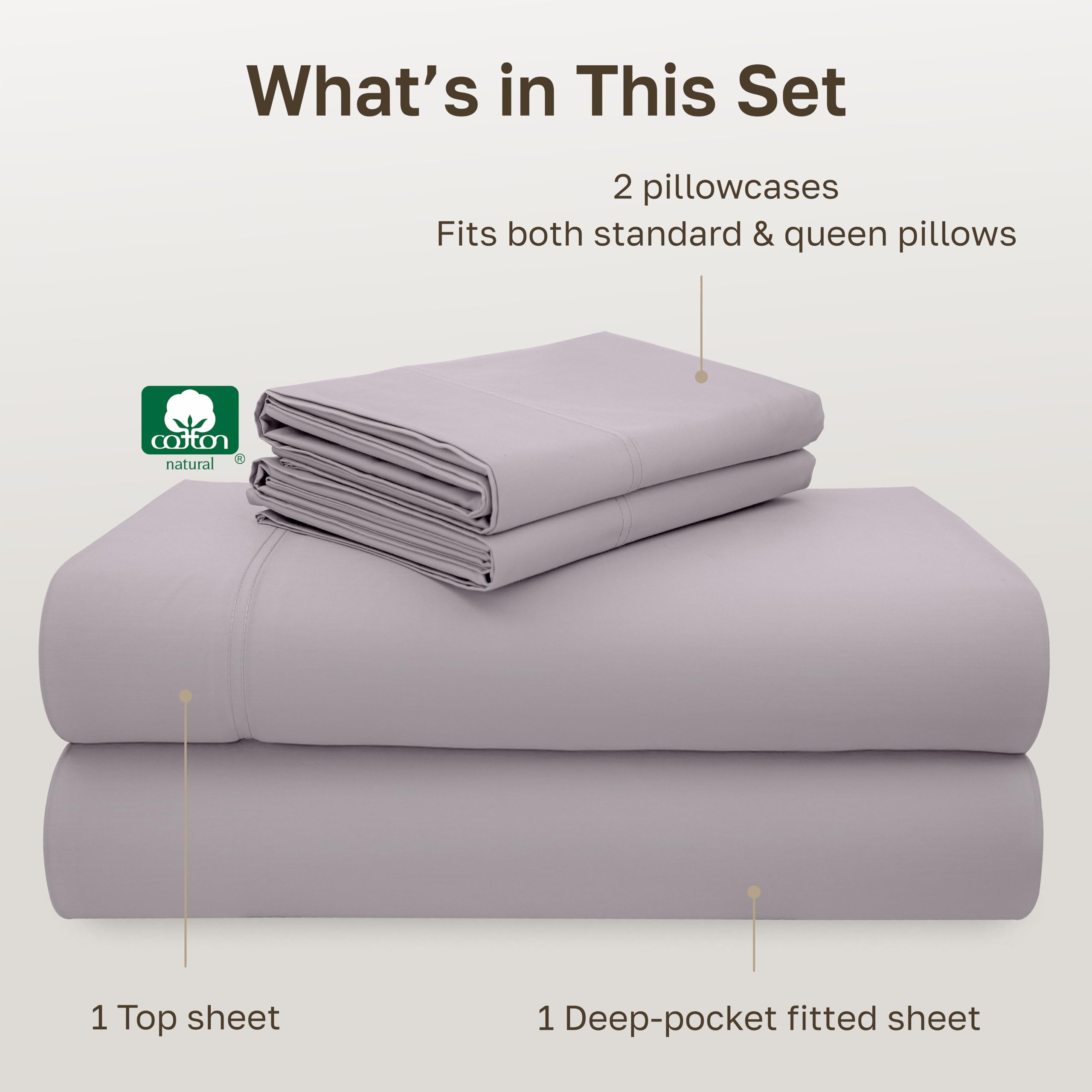 California Design Den lavender sateen weave delivers luxuriously smooth, breathable comfort