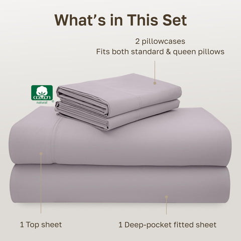 California Design Den lavender sateen weave delivers luxuriously smooth, breathable comfort