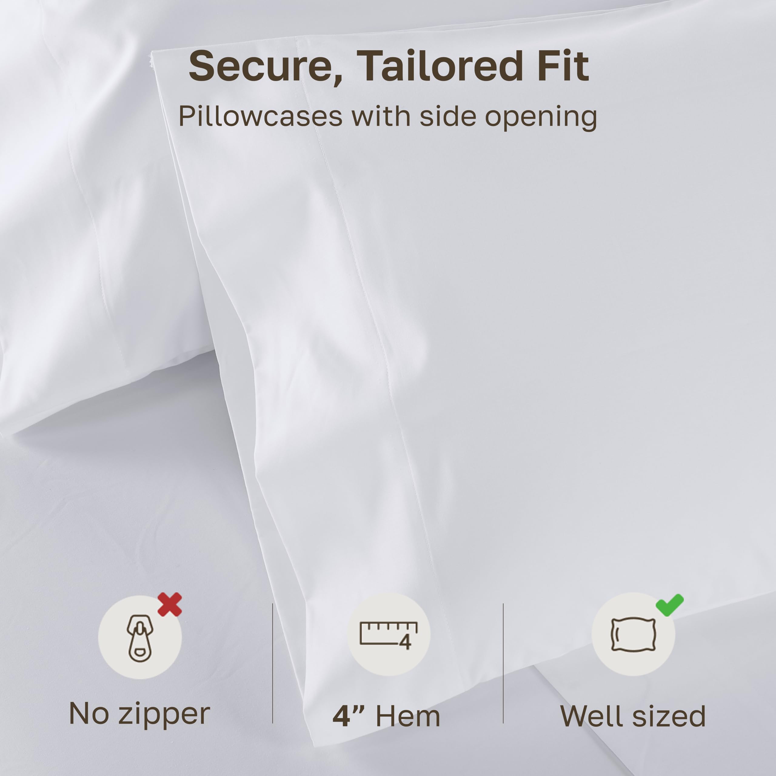 California Design Den open-end pillowcase—no-zip, 4-inch hem for tailored fit