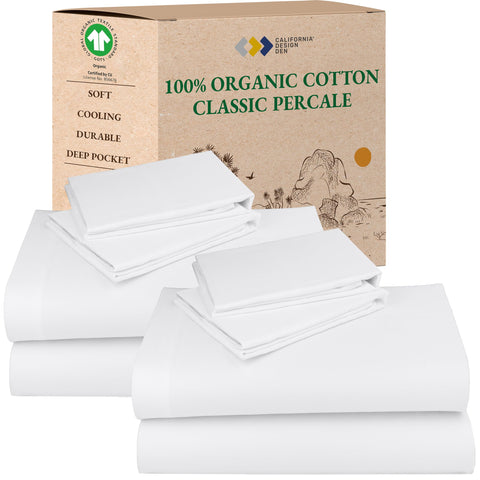 California Design Den percale king flat sheets—crisp, breathable surface for warm sleepers.