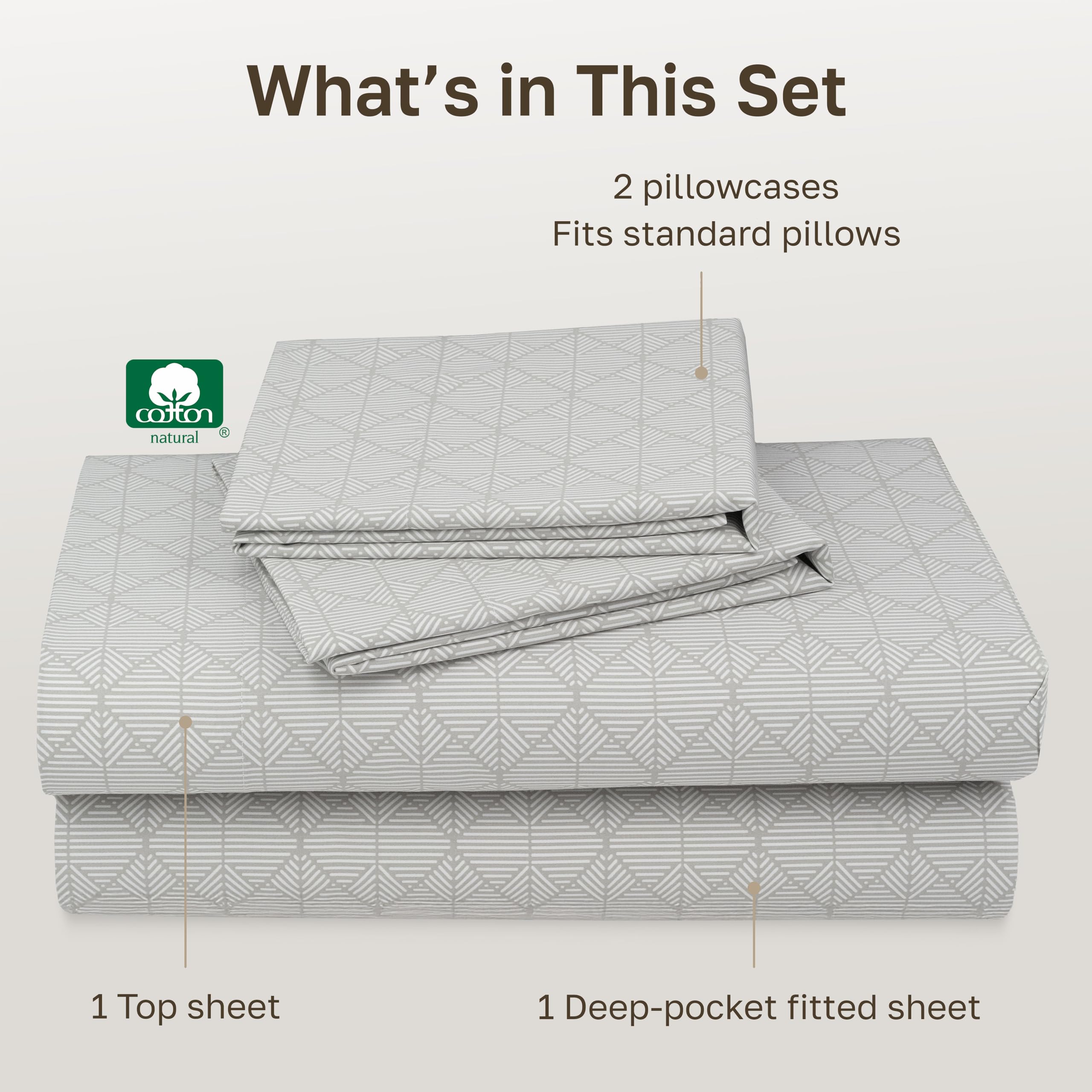 Two standard pillowcases included for easy bed making