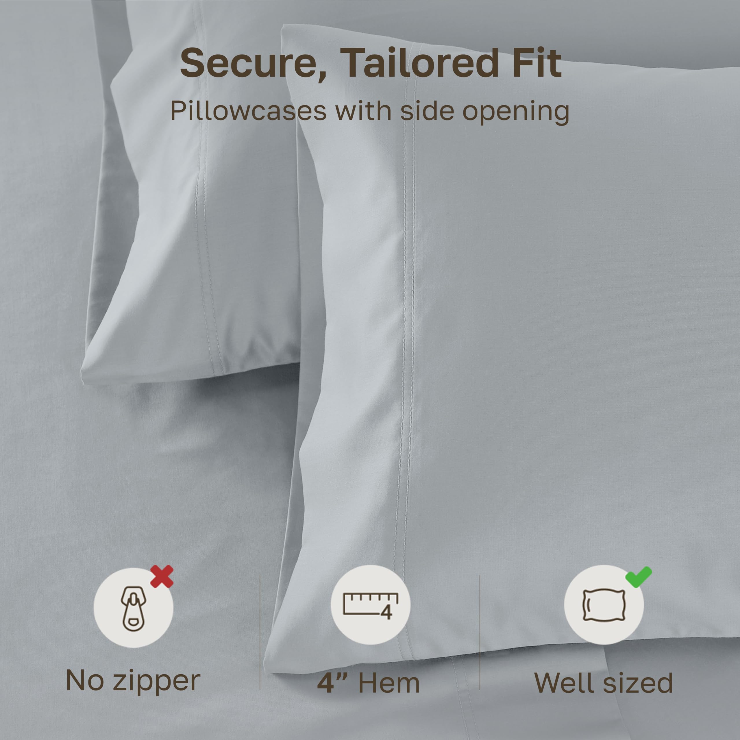 California Design Den pillowcases shown on bed with crisp sateen finish