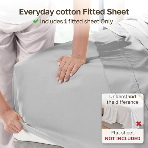 California Design Den queen fitted sheet demonstrating a 14-inch deep pocket for secure fit.