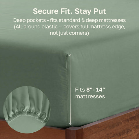 California Design Den deep pocket detail prevents shifting during the night
