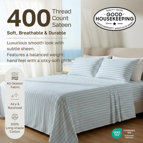 California Design Den deep-pocket fitted sheet fits 8–16 inch mattresses securely.