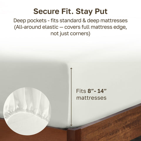 California Design Den fitted sheet with wide elastic band to minimize slipping.
