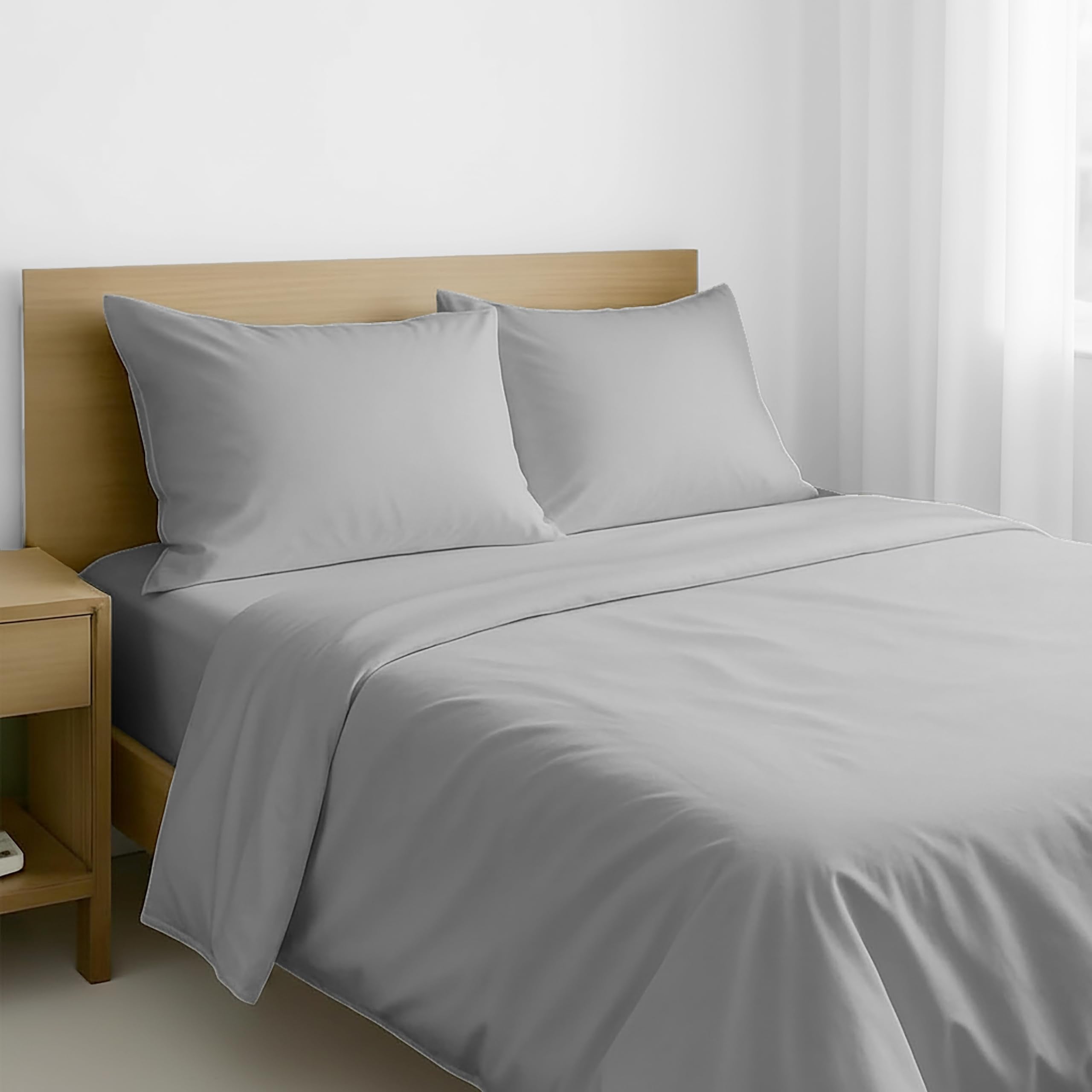 California Design Den queen flat top sheet shows smooth sateen finish for year-round comfort