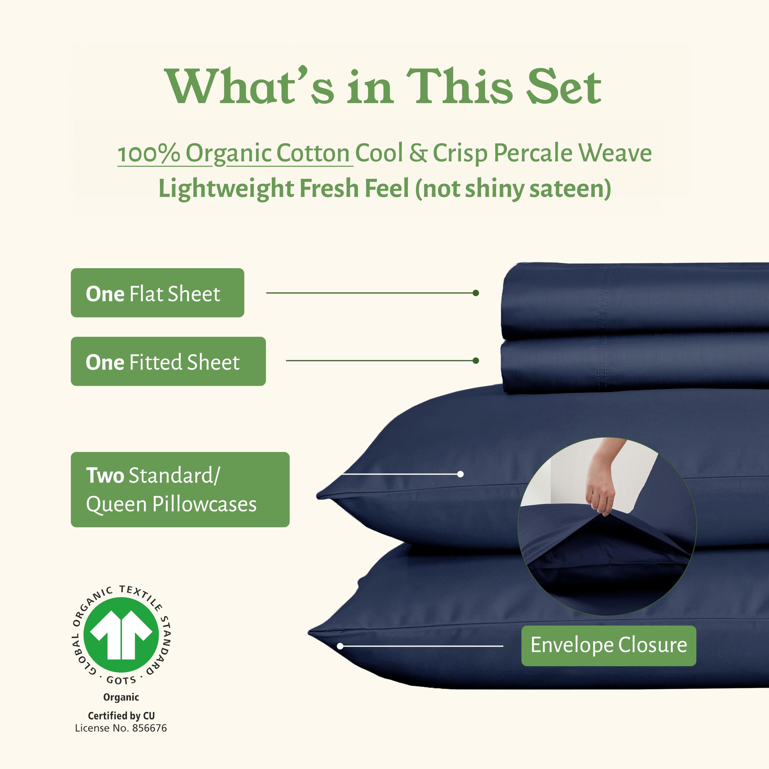 California Design Den navy pillowcase pair with envelope closure for neat bedding