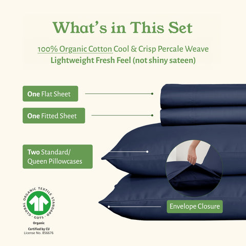 California Design Den navy pillowcase pair with envelope closure for neat bedding