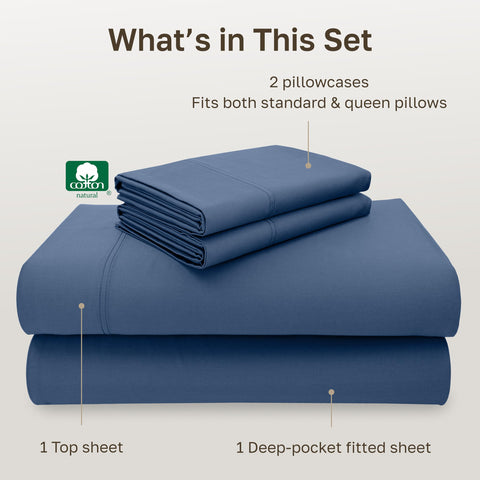 Pillowcases 21 by 32 inches for neat, easy bed-making with royal blue color.