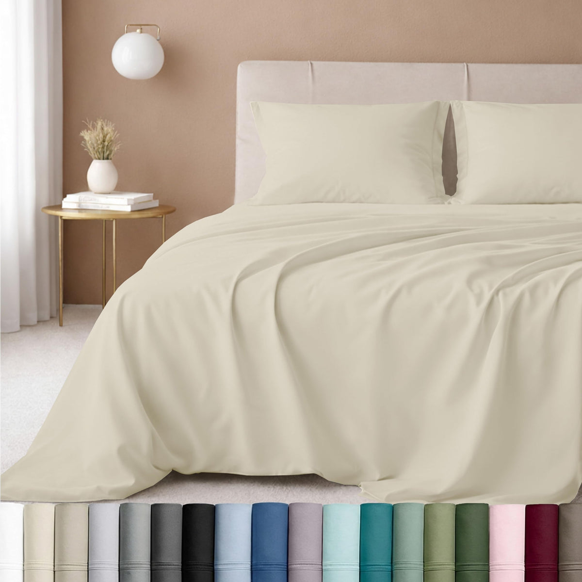 California Design Den queen sheet set on bed showing soft sateen finish and inviting warmth