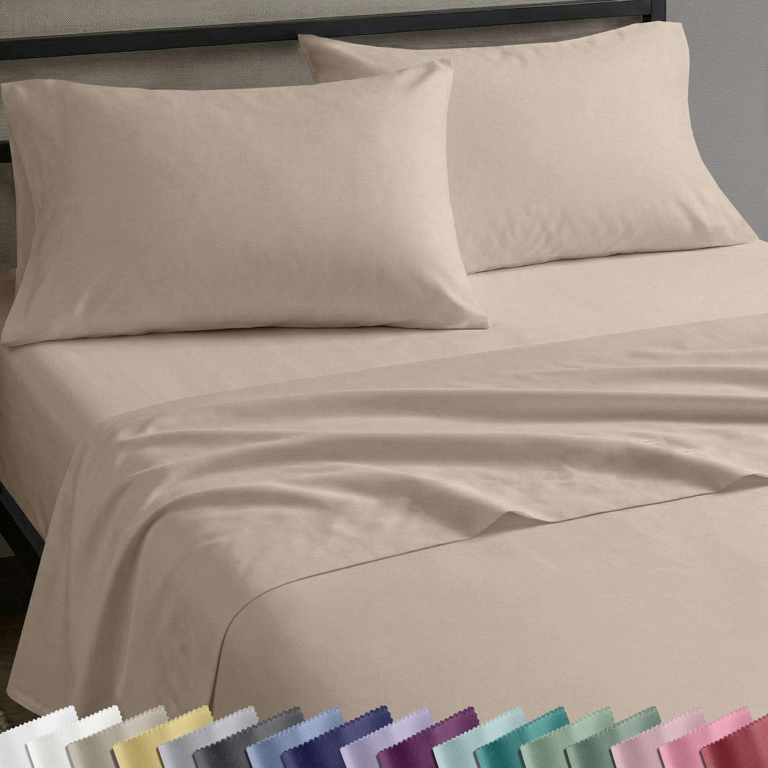 California Design Den queen sheet set natural with deep pockets for secure mattress fit.