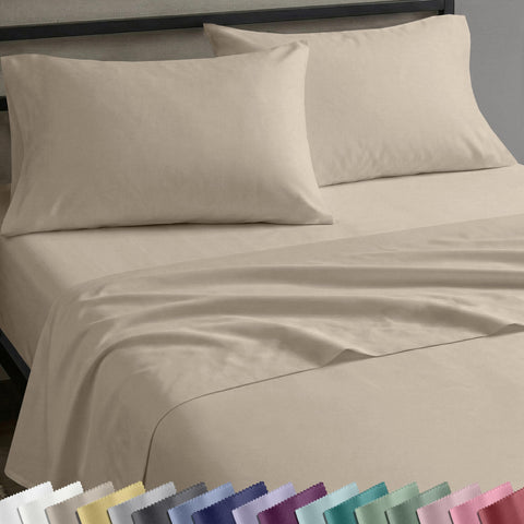 California Design Den queen sheet set natural with deep pockets for secure mattress fit.