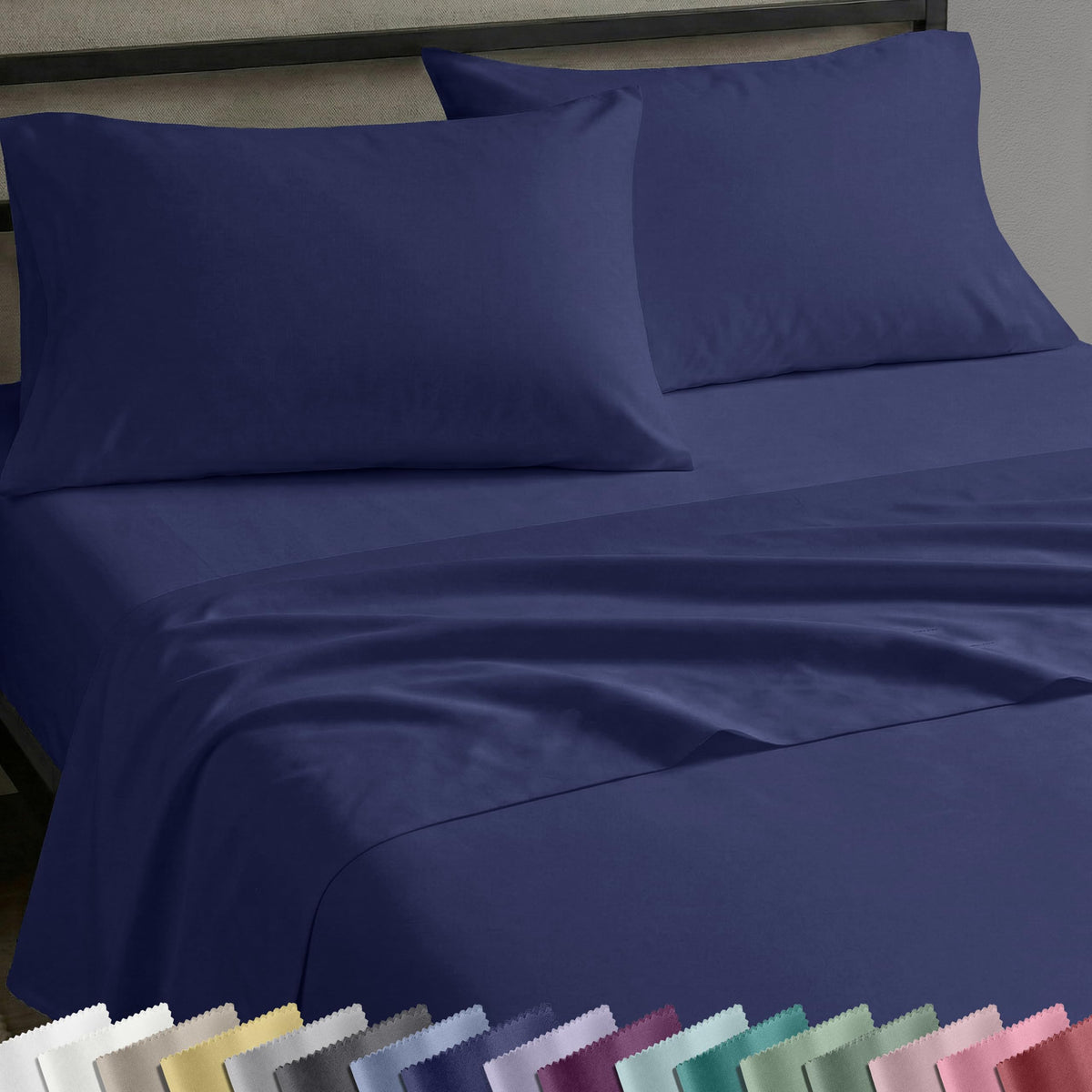 California Design Den queen navy top sheet with smooth sateen finish for year-round comfort