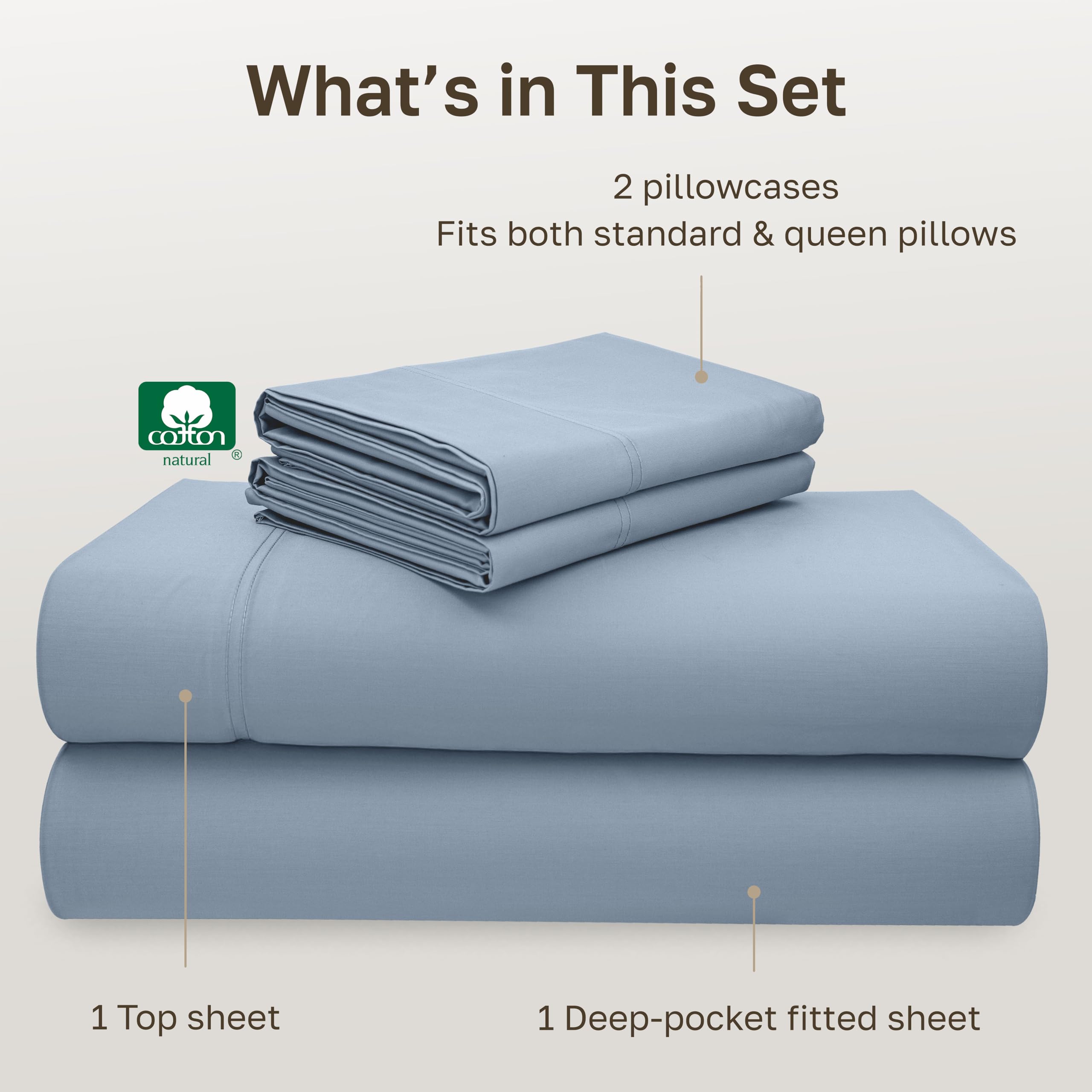 California Design Den blue sateen weave sheet set showcases soft, breathable fabric