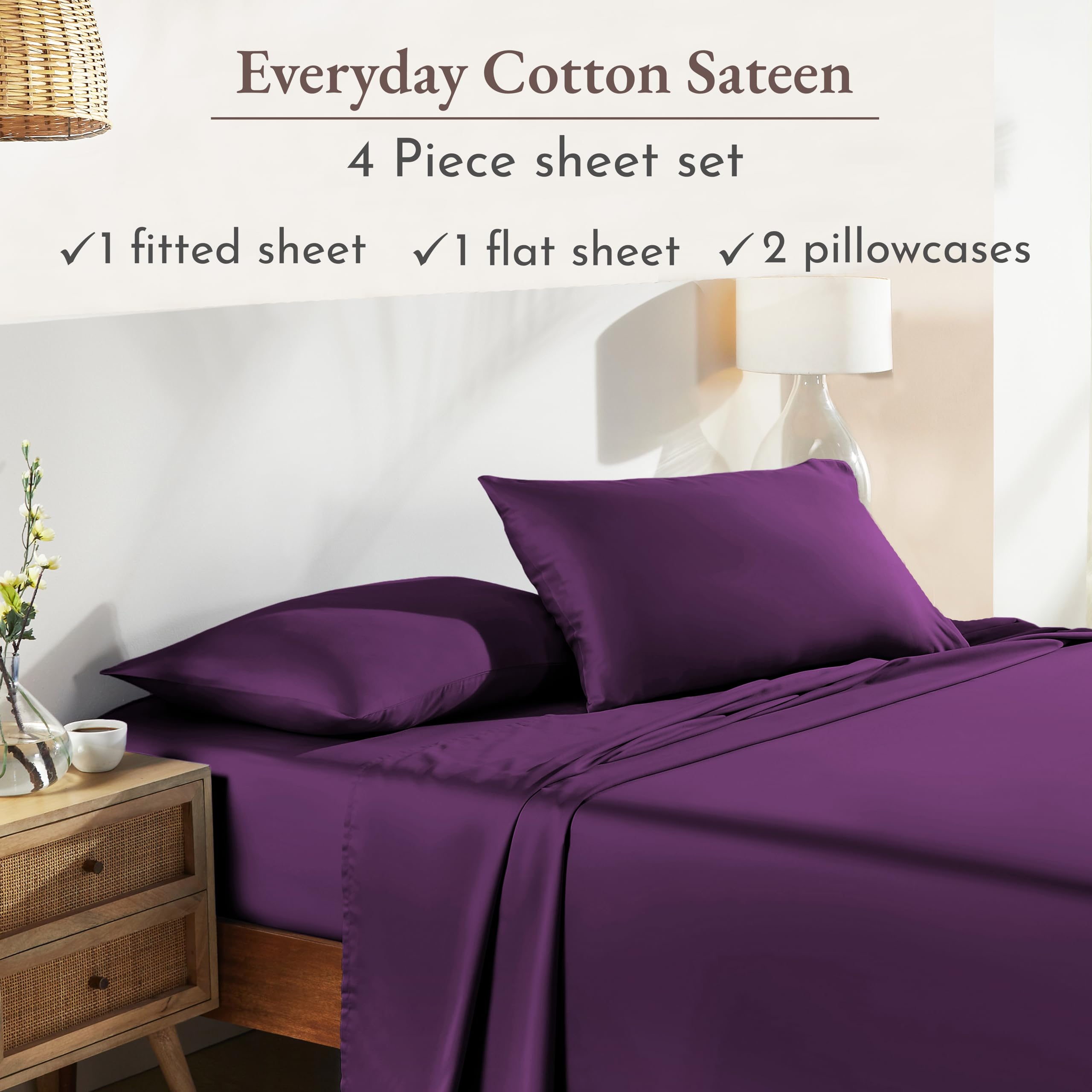 Silky-smooth sateen surface for effortless bed making.