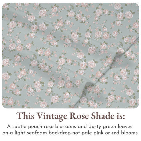 California Design Den Rose Queen print close-up reveals vintage rose pattern and subtle sheen.