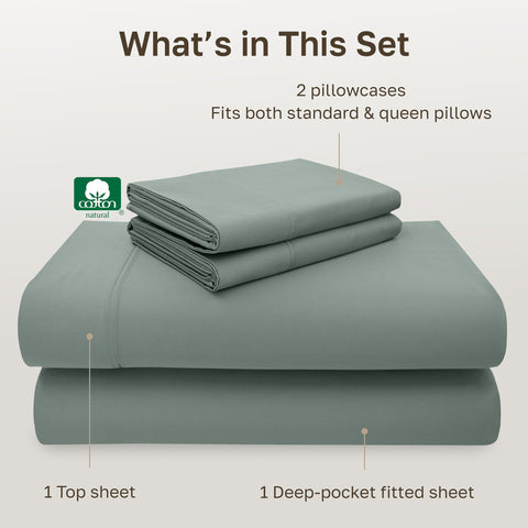 California Design Den sage green shade bedroom ambience with calming seafoam vibe.