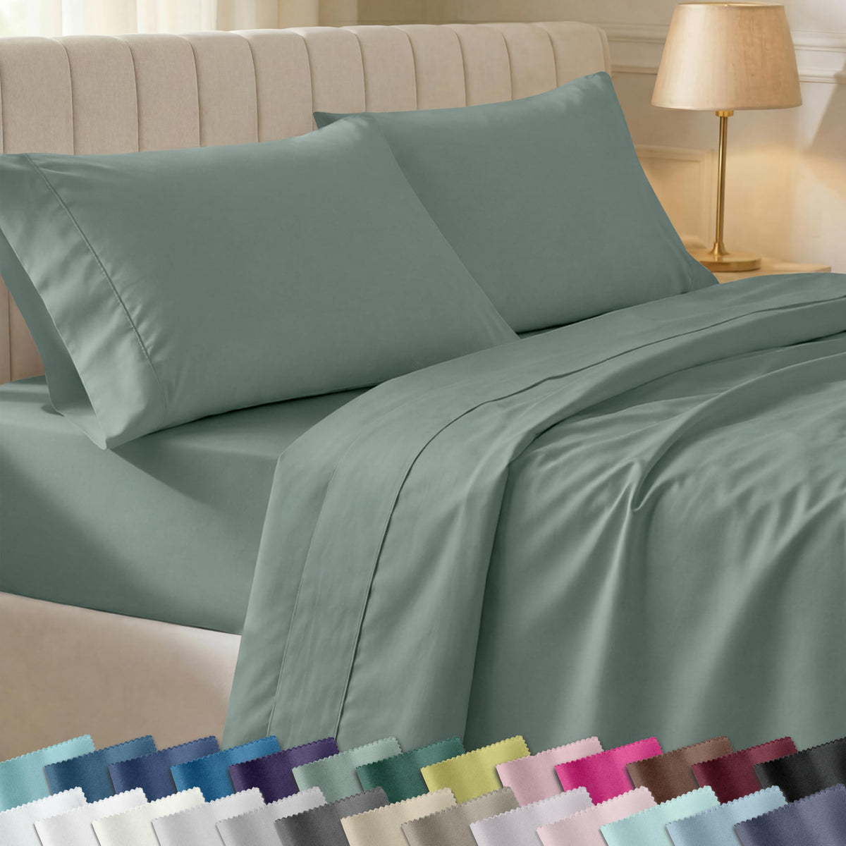 California Design Den sage green soft sateen queen set offers silky comfort for restful nights