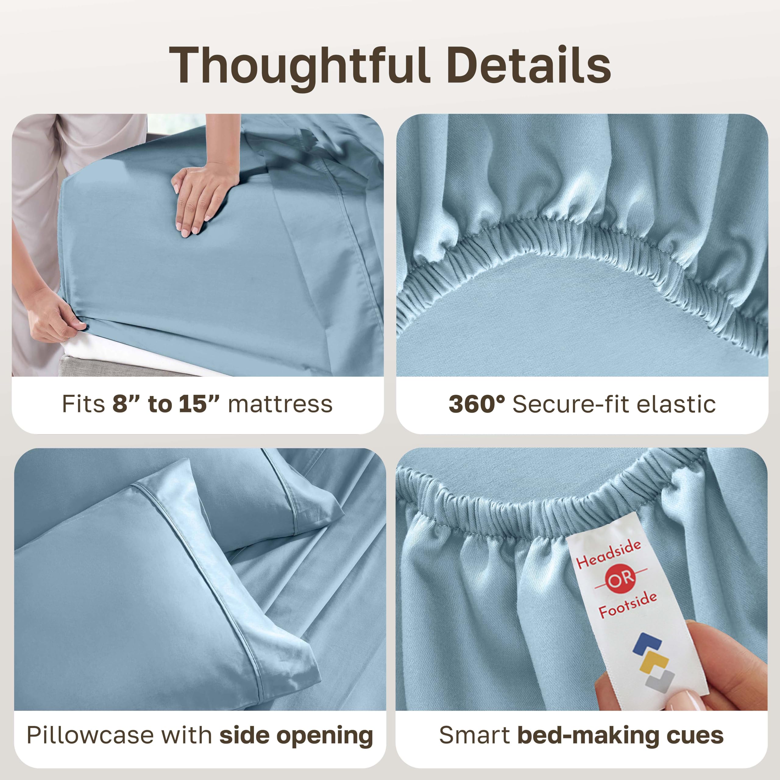 Twin XL bed setup with California Design Den sky blue sheets