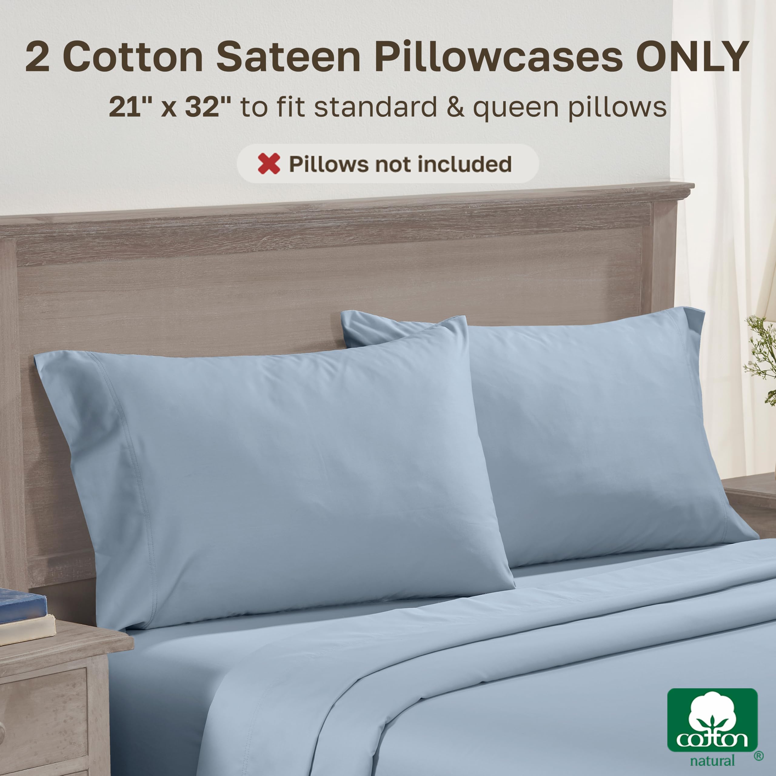 California Design Den crisp sateen pillowcase with subtle sheen and skin-friendly feel.