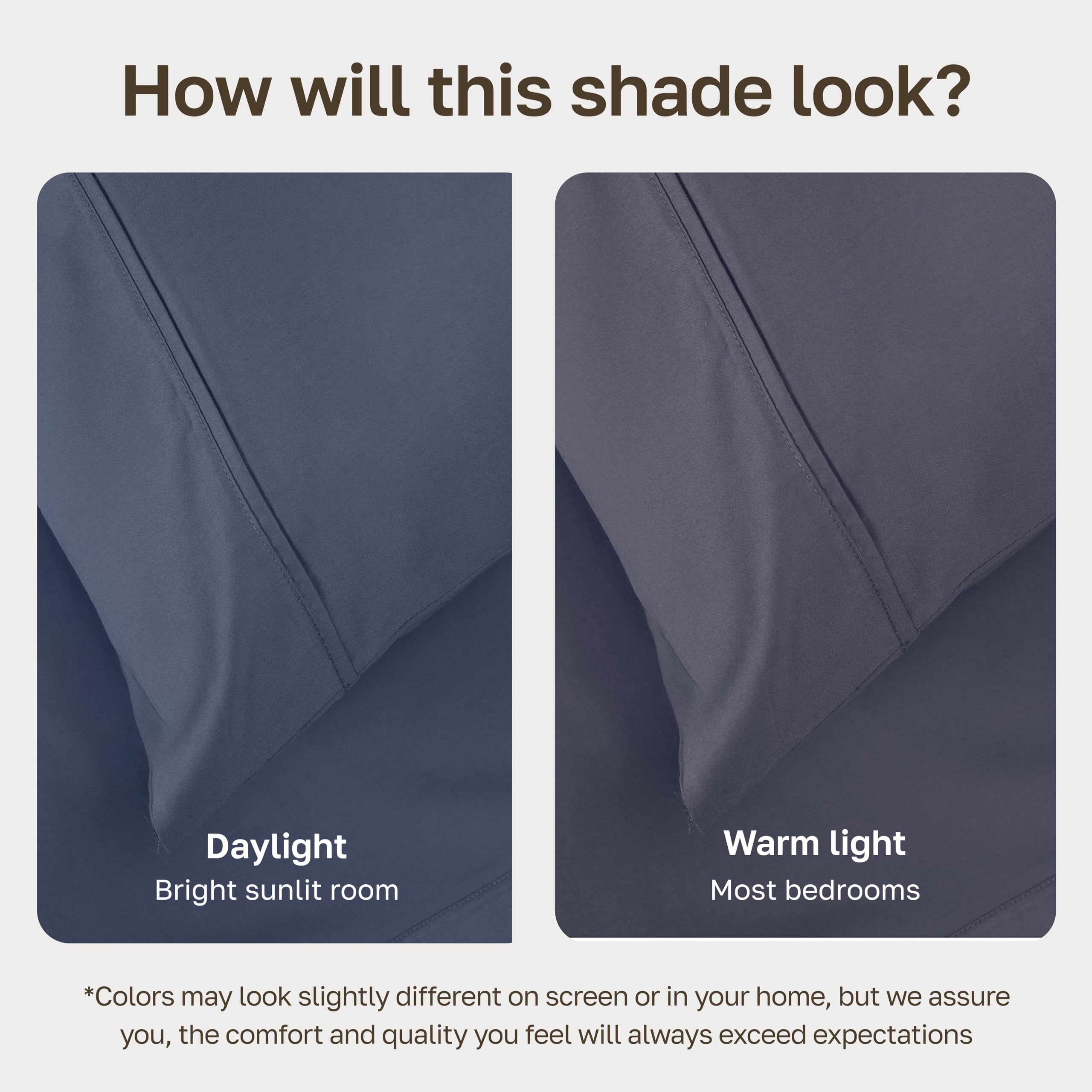 Indigo Dusty Blue shade from California Design Den enhances calm bedroom ambiance.
