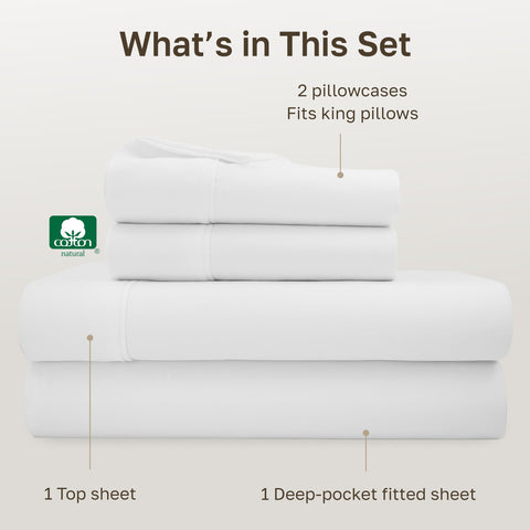 California Design Den king sheet set with tags to simplify bed making